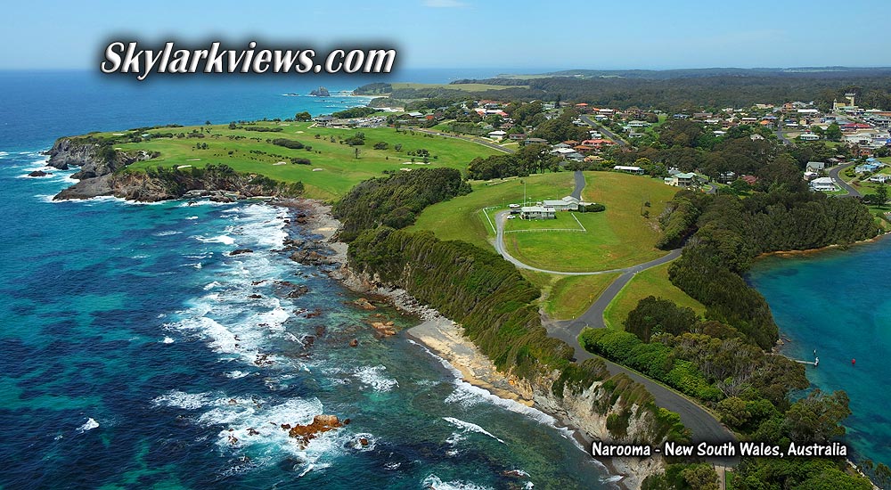 rocky coast, ocean, golf course seen from above